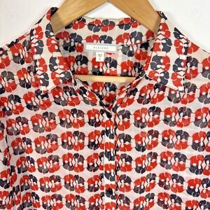 Pleione Shirt Womens S Elephant Red Black Blouse Sheer Button Up Novelty Animal‎